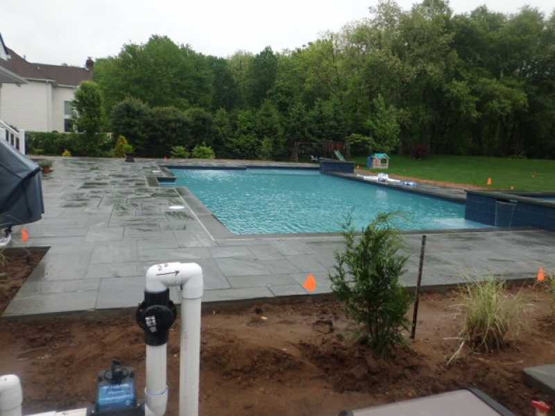 Backyard Blue Stone Pool Deck in New Jersey