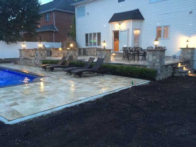 Backyard Patio with Pool Deck and Fireplace