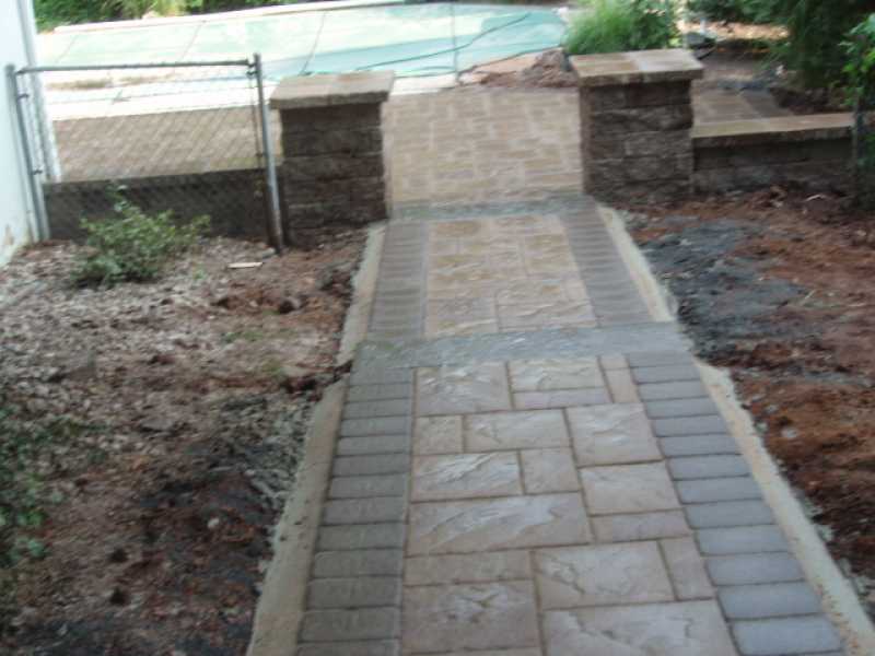 Backyard Stone Walkway to Pool Deck
