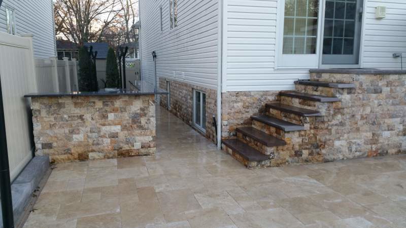 Custom Backyard Stone Steps and Counter