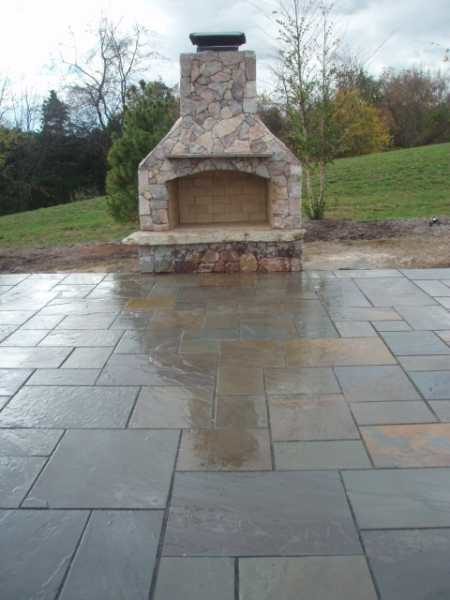 Custom Fireplace with Blue Stone Layout and Design