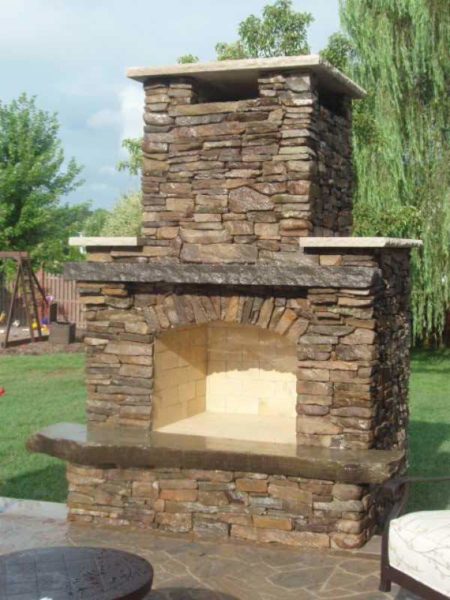 Custom Outdoor Fireplace Stonework Design
