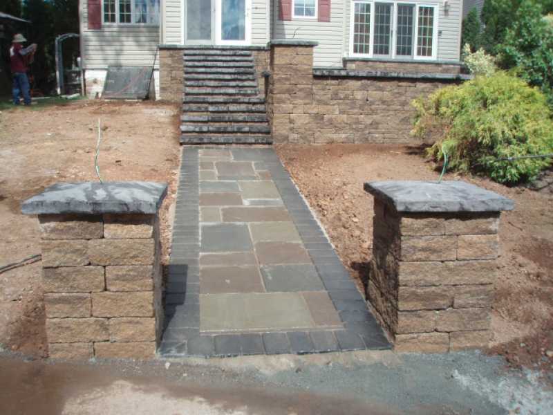 Custom Stone Walkway to Raised Patio New Jersey