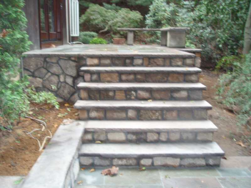 Custom Stonework Stairway with Sitting Area