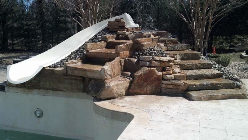 Landscaping Design Custom Pool Waterfall and Slide