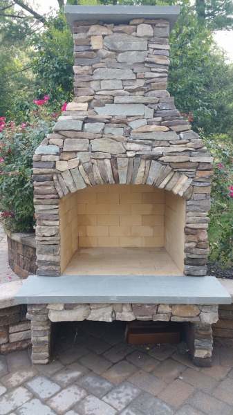 Outdoor Fireplace with Ledge in New Jersey