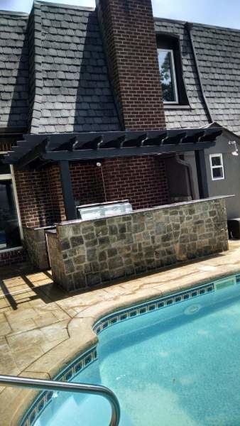 Outdoor Kitchen on Pool Deck with Pergola