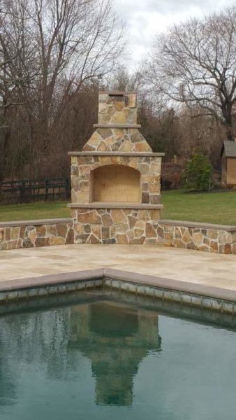 Pool Deck with Outdoor Fireplace NJ