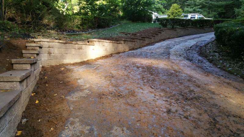 Retaining Wall with Sloped Driveway in New Jersey