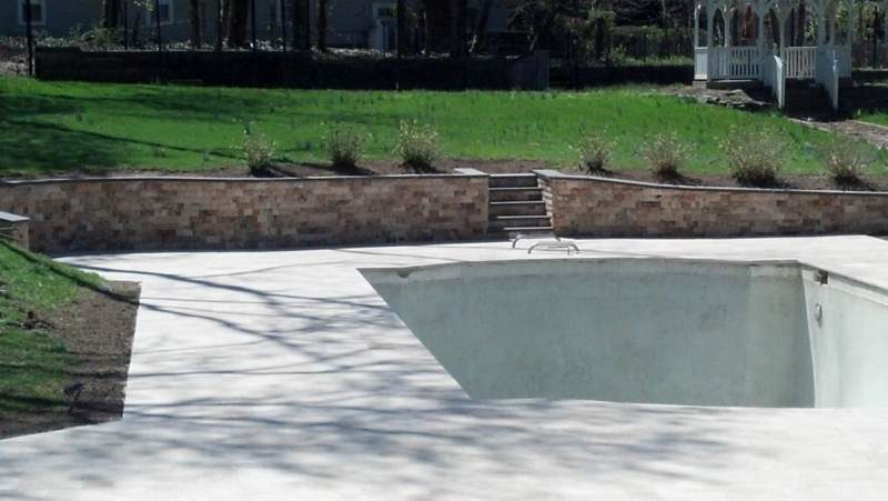 pool deck and retaining wall